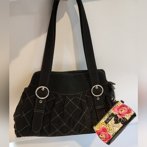 Vera Bradley Black‎ Fabric Shoulder Bag With Matching Change Purse
